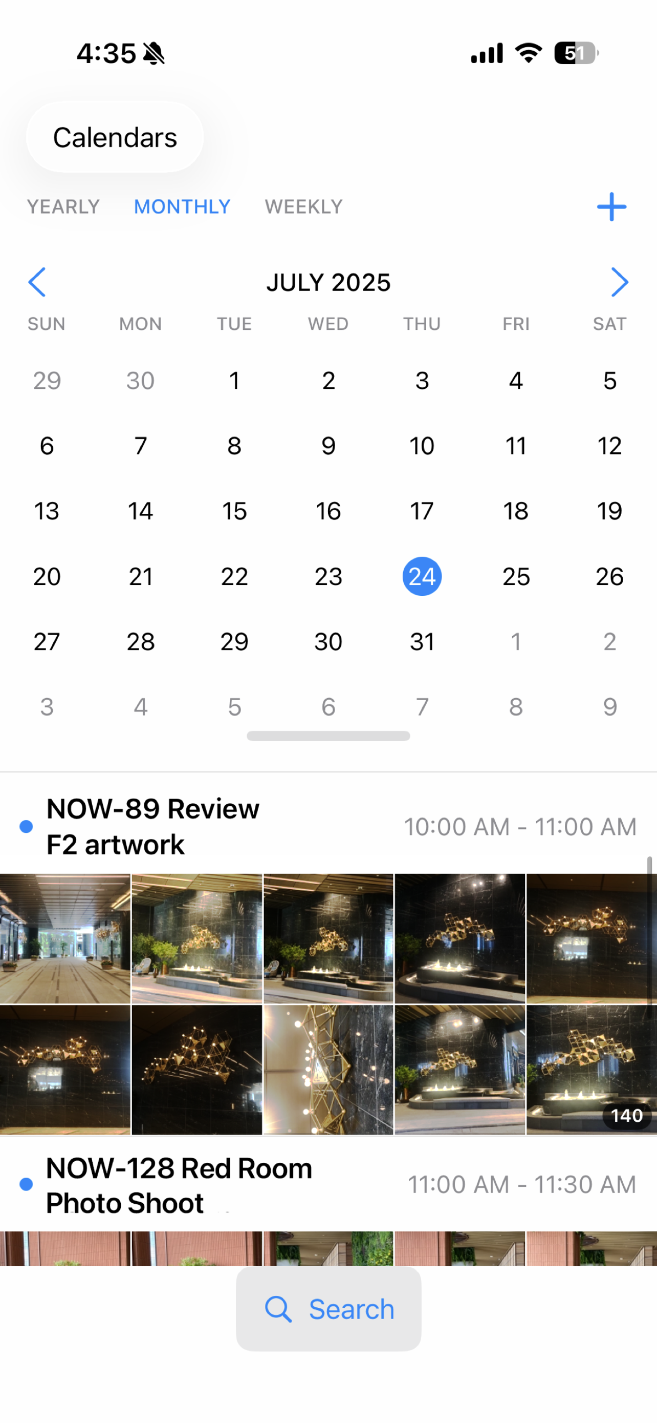 Monthly calendar view with photos